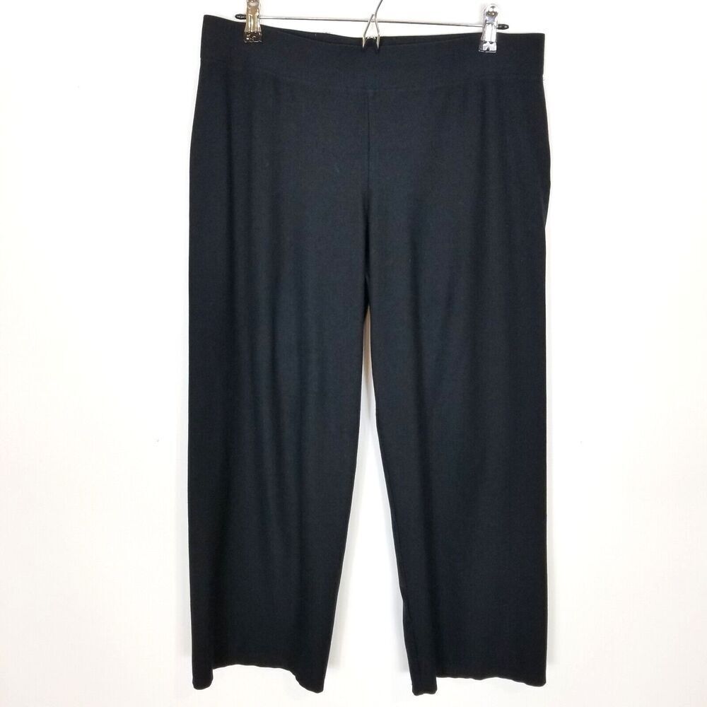 Eileen Fisher Women Pull On Crop Pants Sz M Black Stretch Casual Office